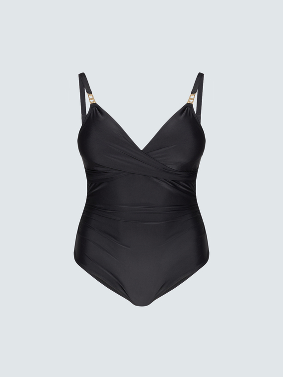 One-piece swimsuit with crossover neckline