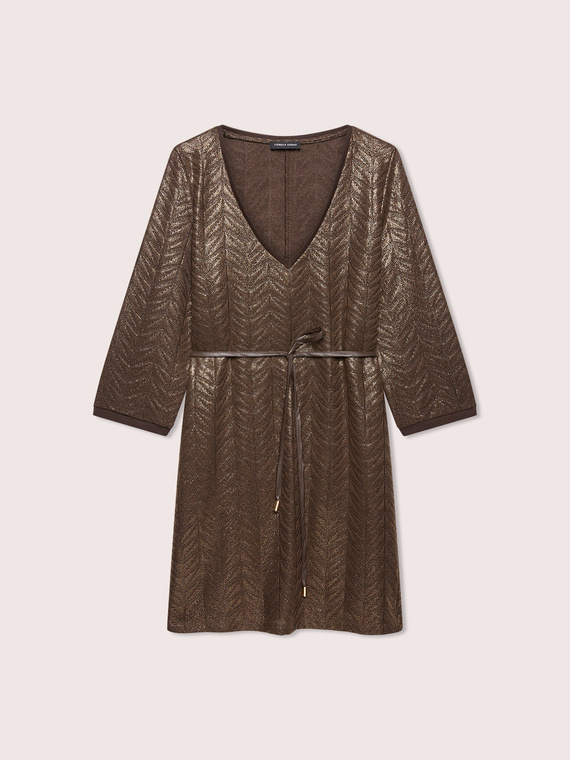 Short flared dress in laminated knit