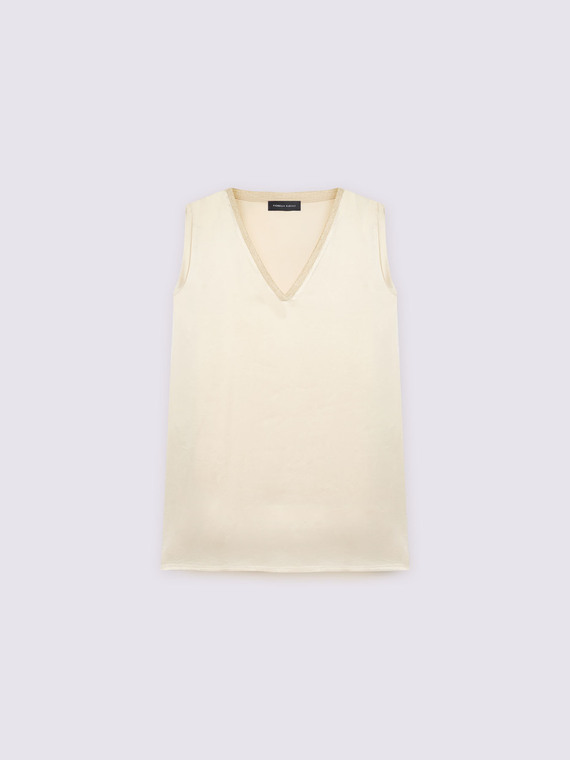 Satin top with V-neck