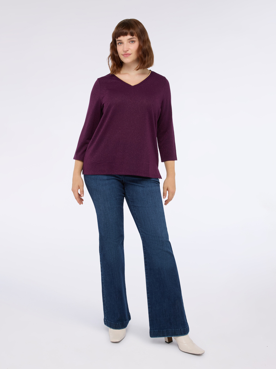 T-shirt in jersey lurex con scollo a V