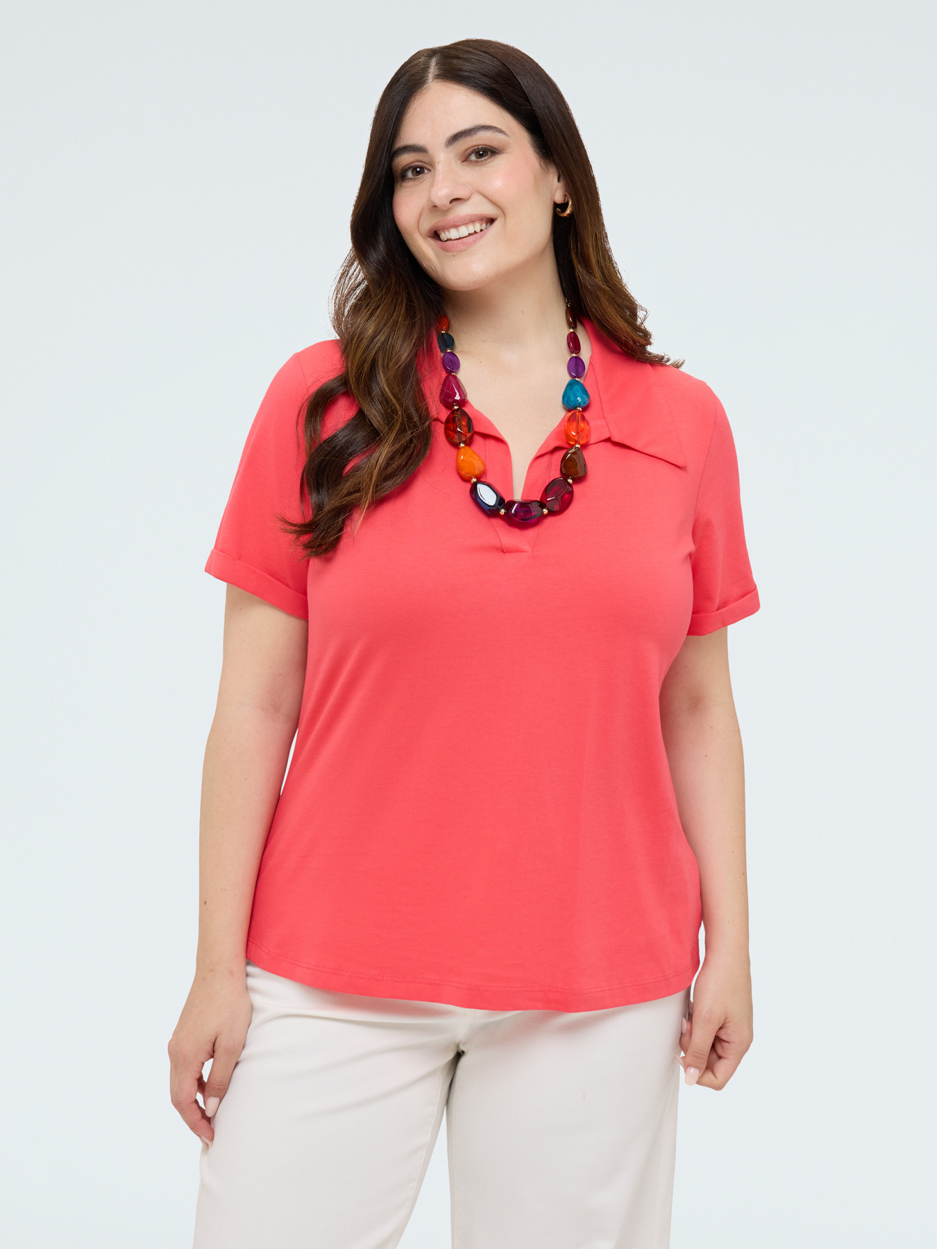 Cotton t-shirt with polo collar image number 0