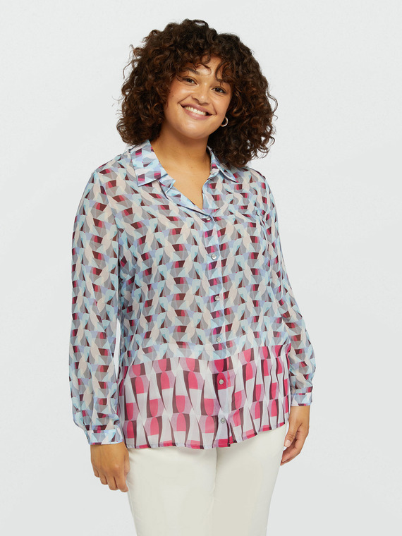 Fiorella Rubino - Camicia dalla stampa geometrica Donna, Azzurro Taglia: 45 (54 IT)