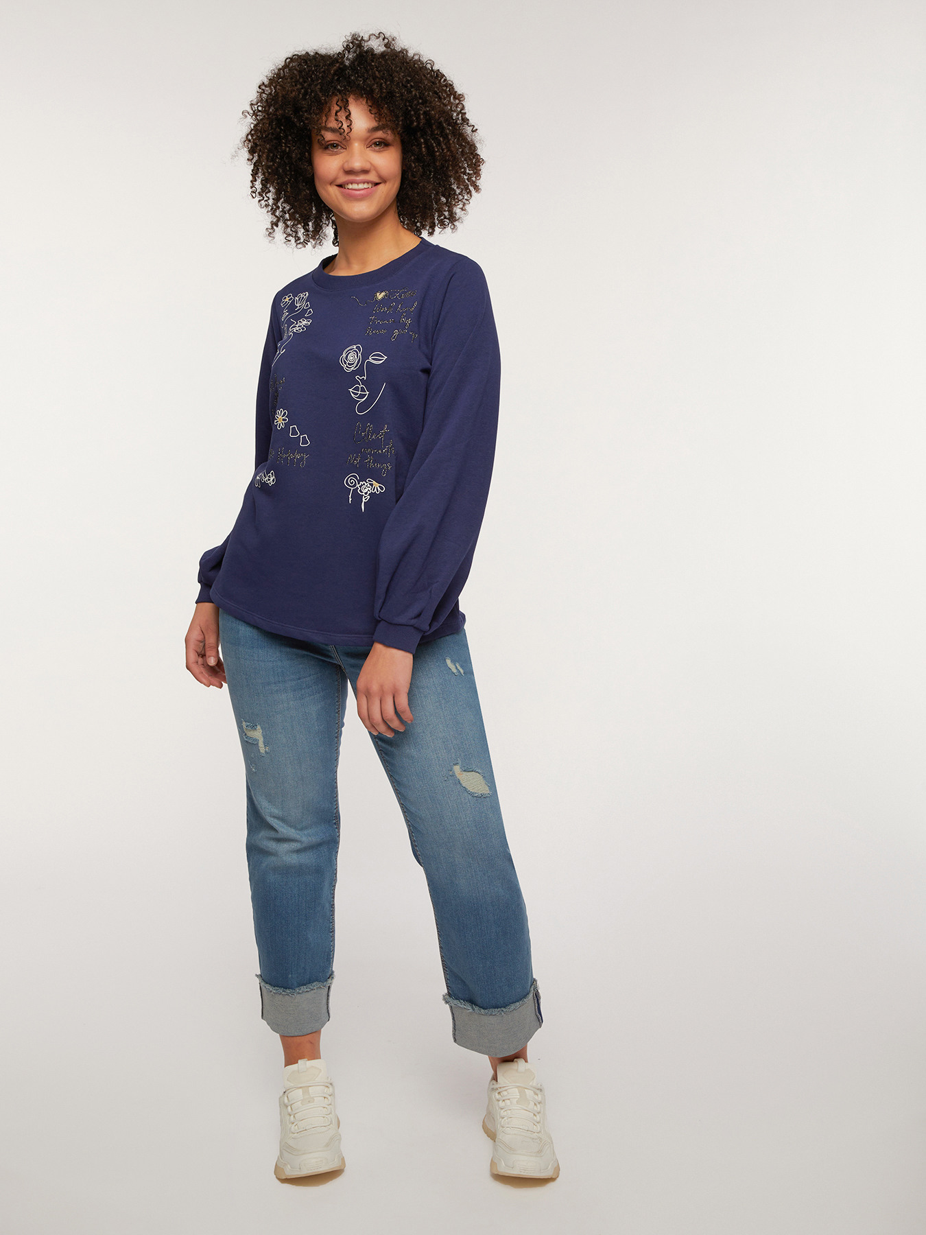 Sweat-shirt &agrave; impression et broderie image number 2