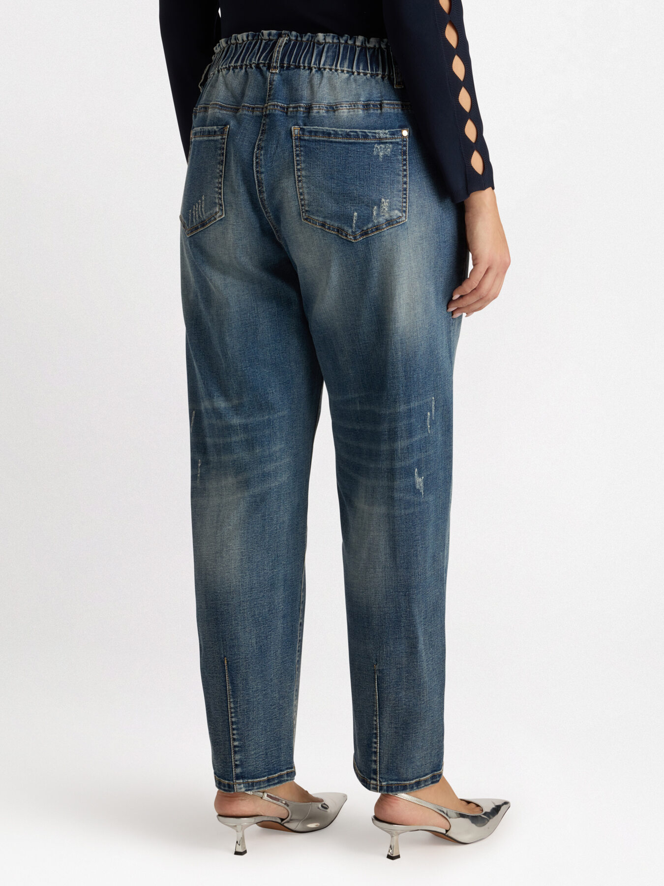 Jeans balloon strappo davanti con tessuto tweed image number 1