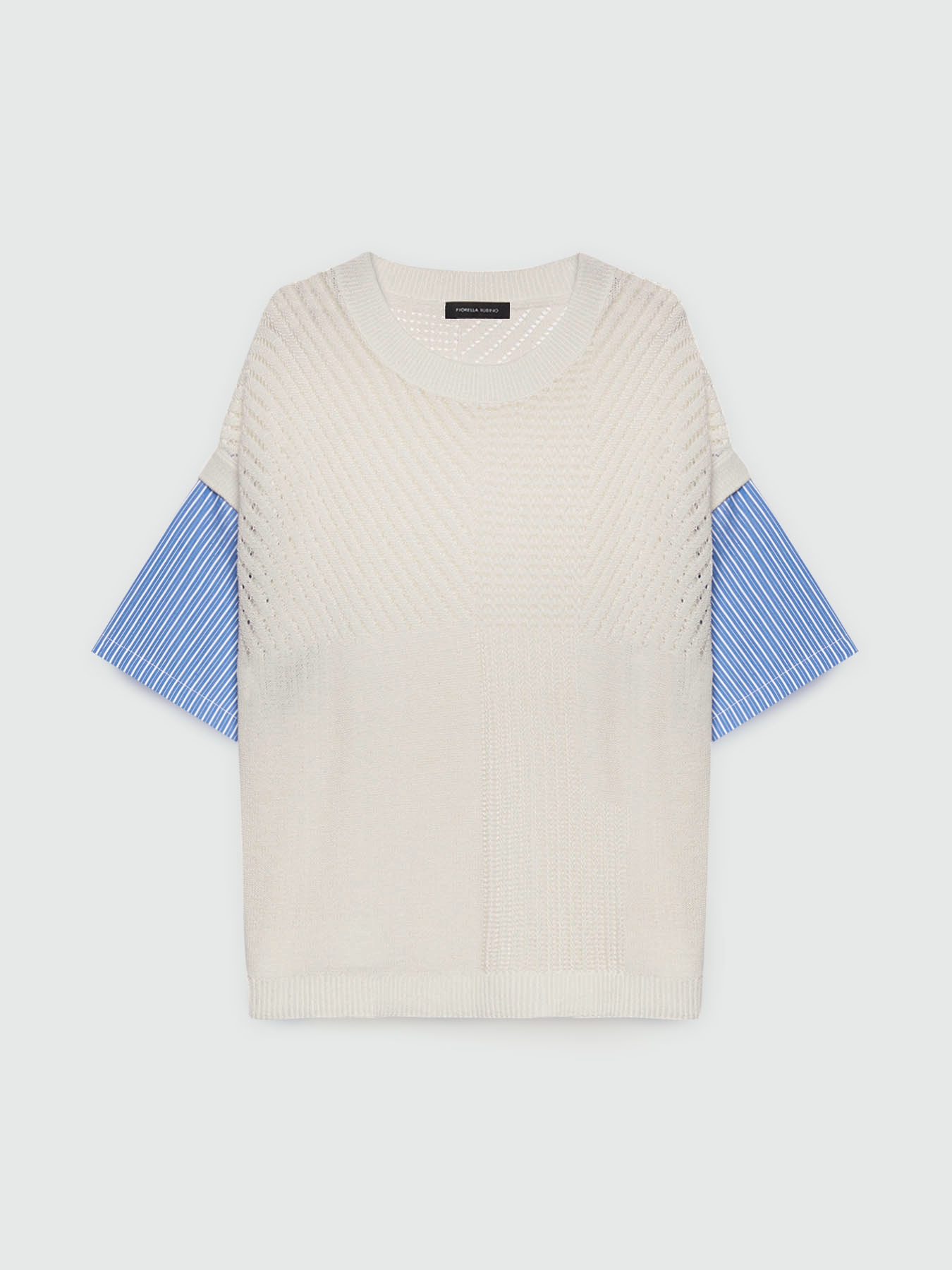 Openwork sweater with striped sleeves image number 4