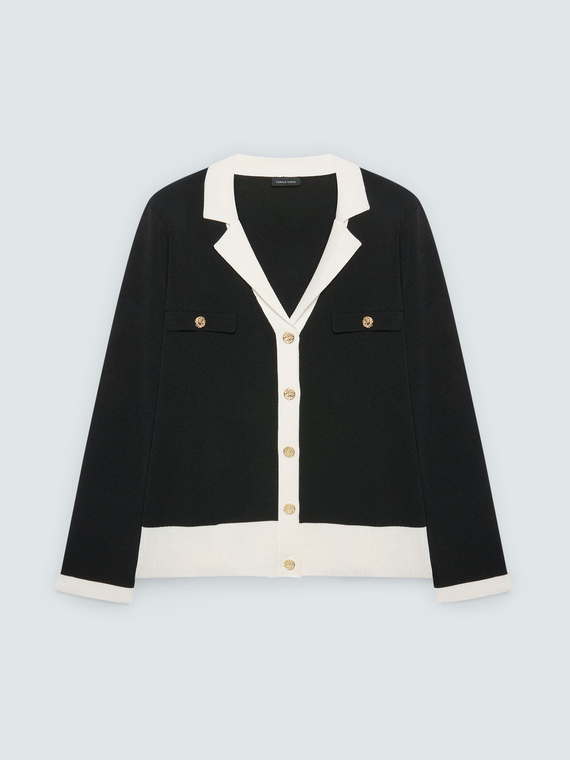 Cardigan in maglia fine con profili a contrasto