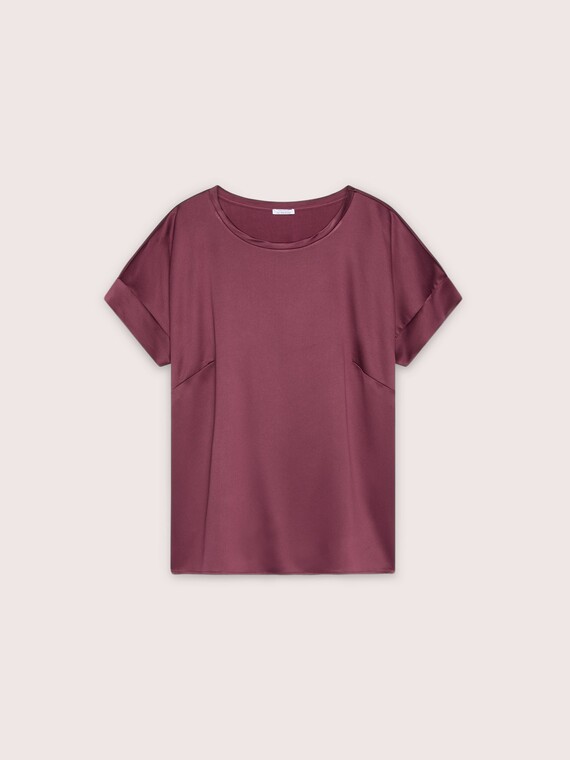 Bi-material T-shirt in satin and jersey