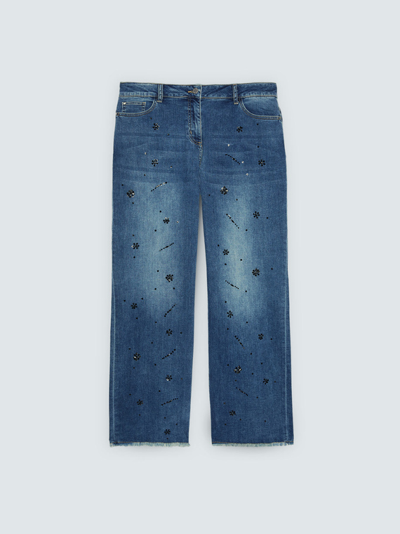 Jeans Straight Leg con applicazioni decorative