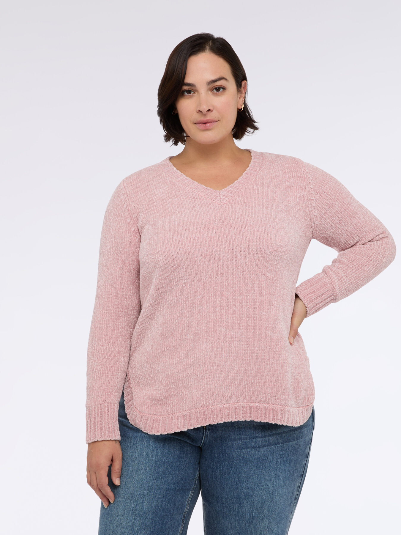 Chenille-Pullover mit V-Ausschnitt image number 2