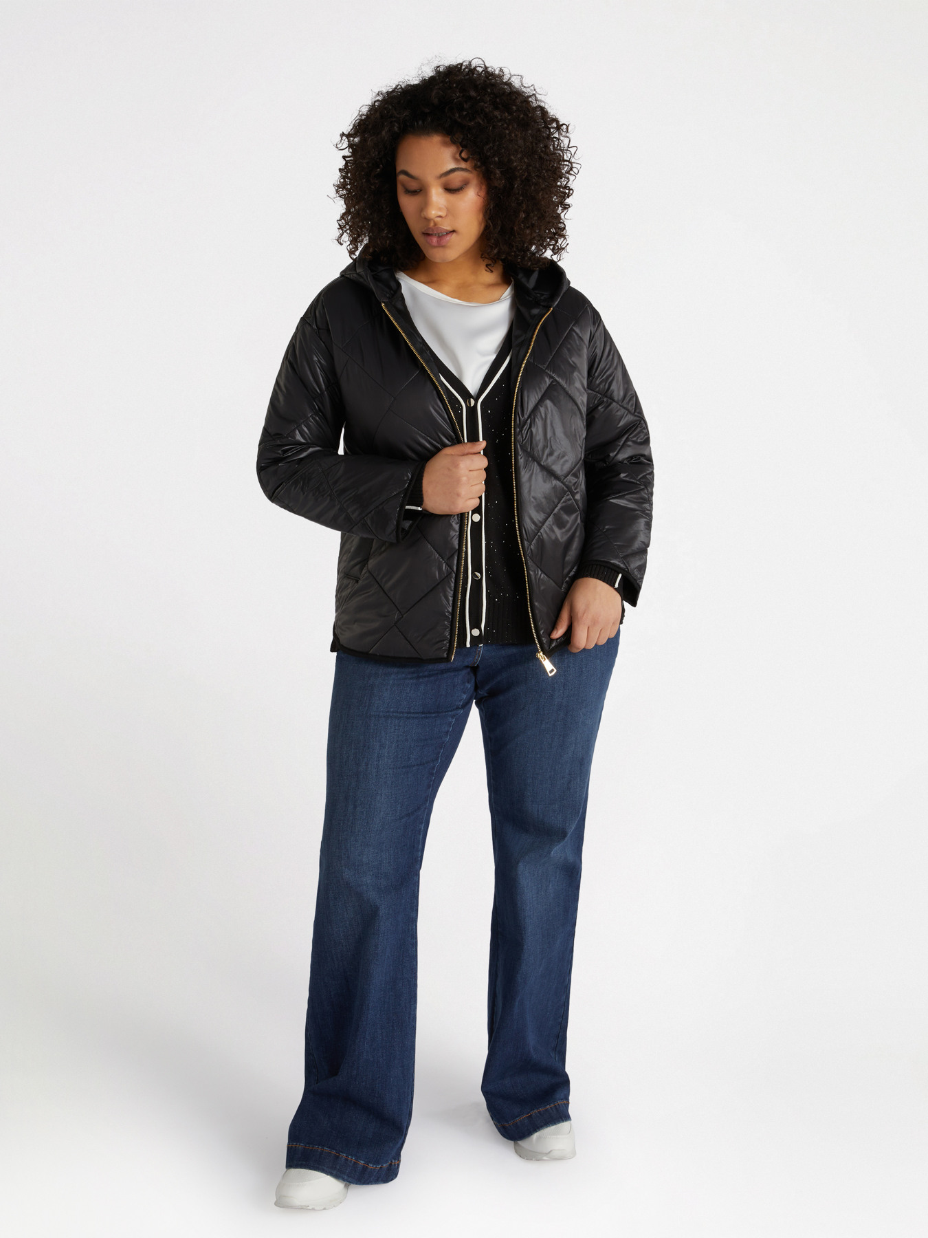 Shiny effect down jacket with hood image number 0