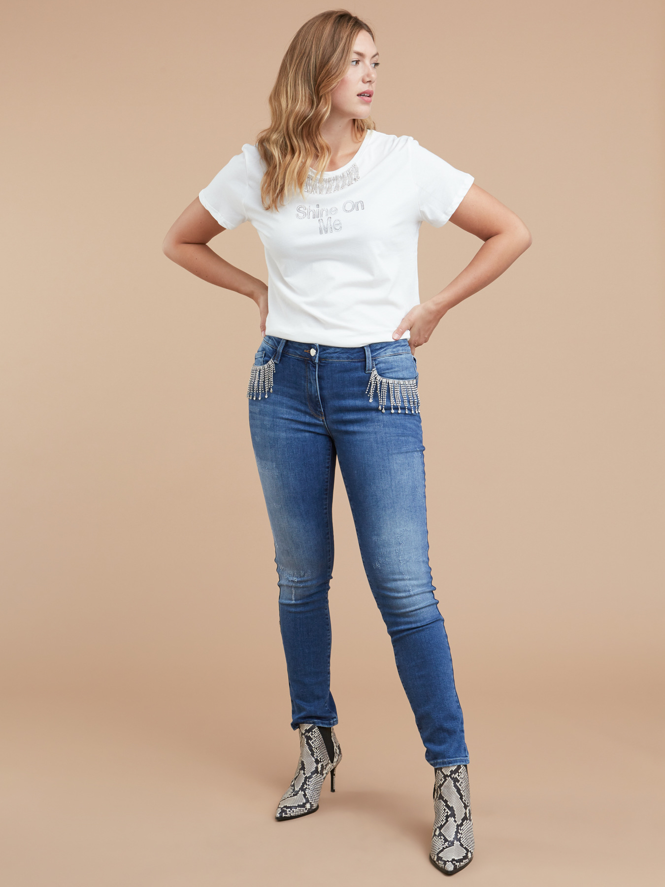 Skinny-Jeans mit Kristallfransen image number 0