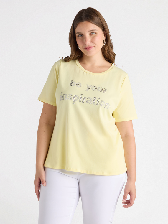 Fiorella Rubino - T-shirt con scritta in borchie Donna, Giallo Taglia: XS (44-46 IT)