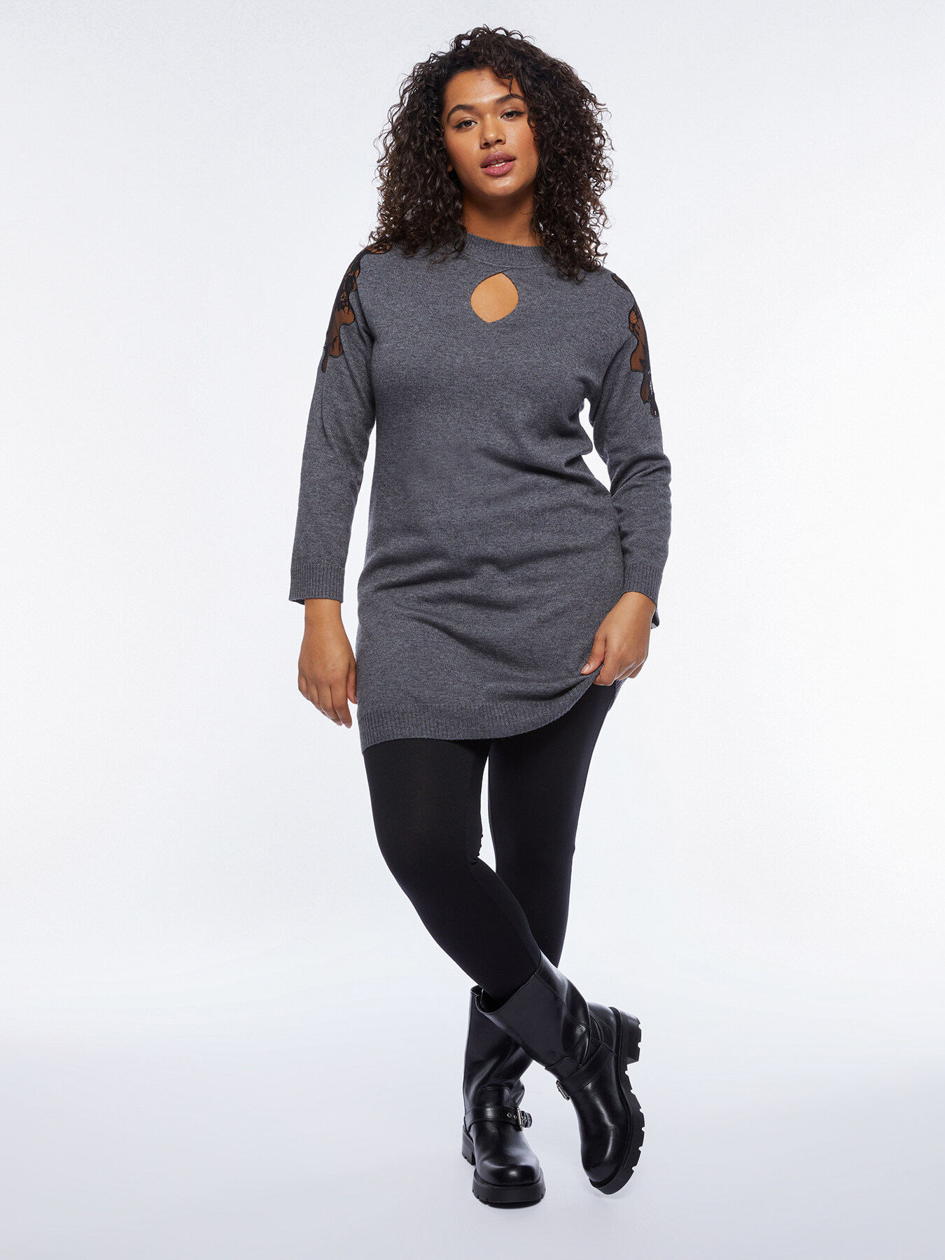 Maglia a mini abito con inserti in pizzo image number 0