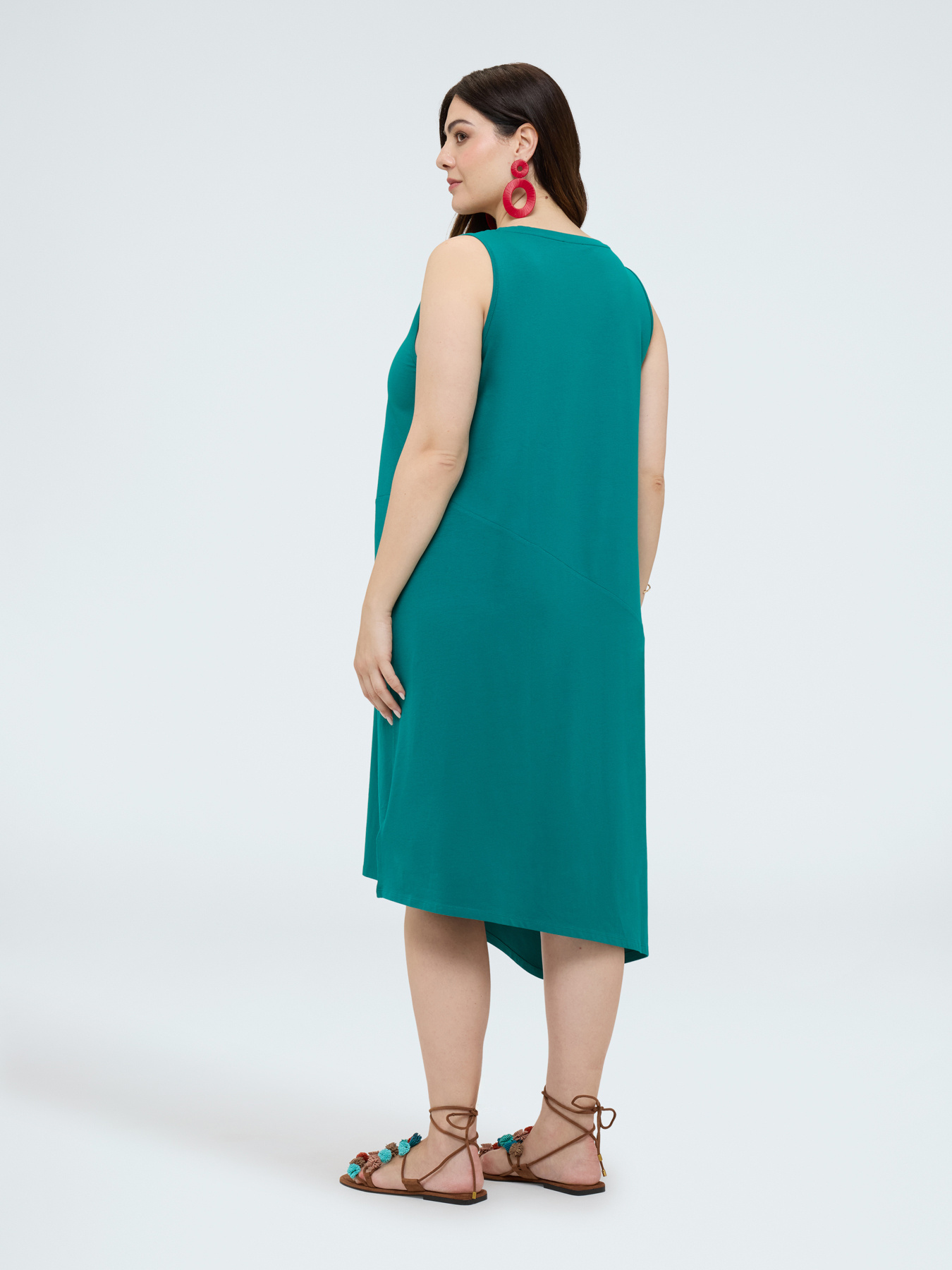 Vestito midi con scollo a V e inserto traforato image number 1