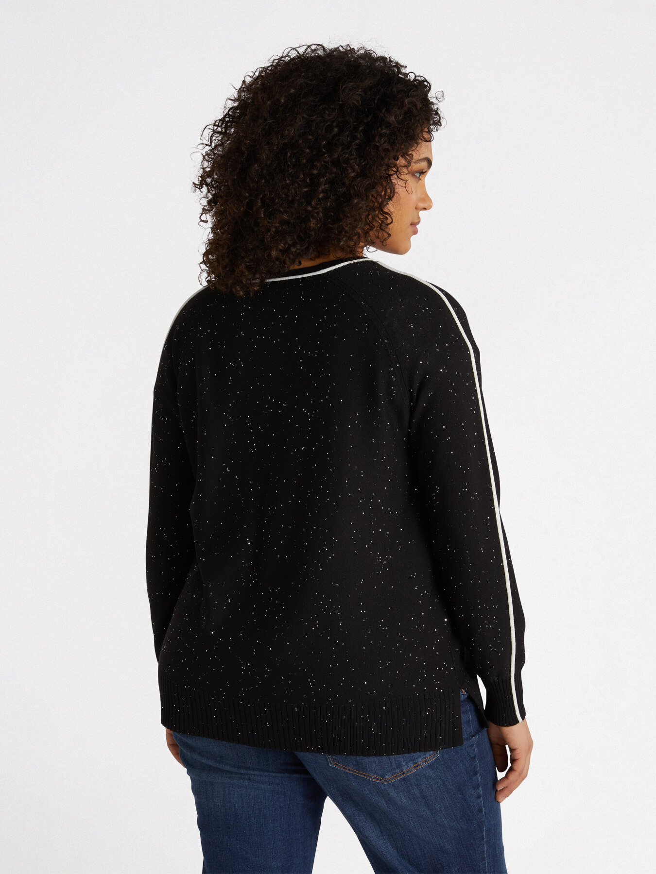 Cardigan with white trims and tiny sequins image number 1