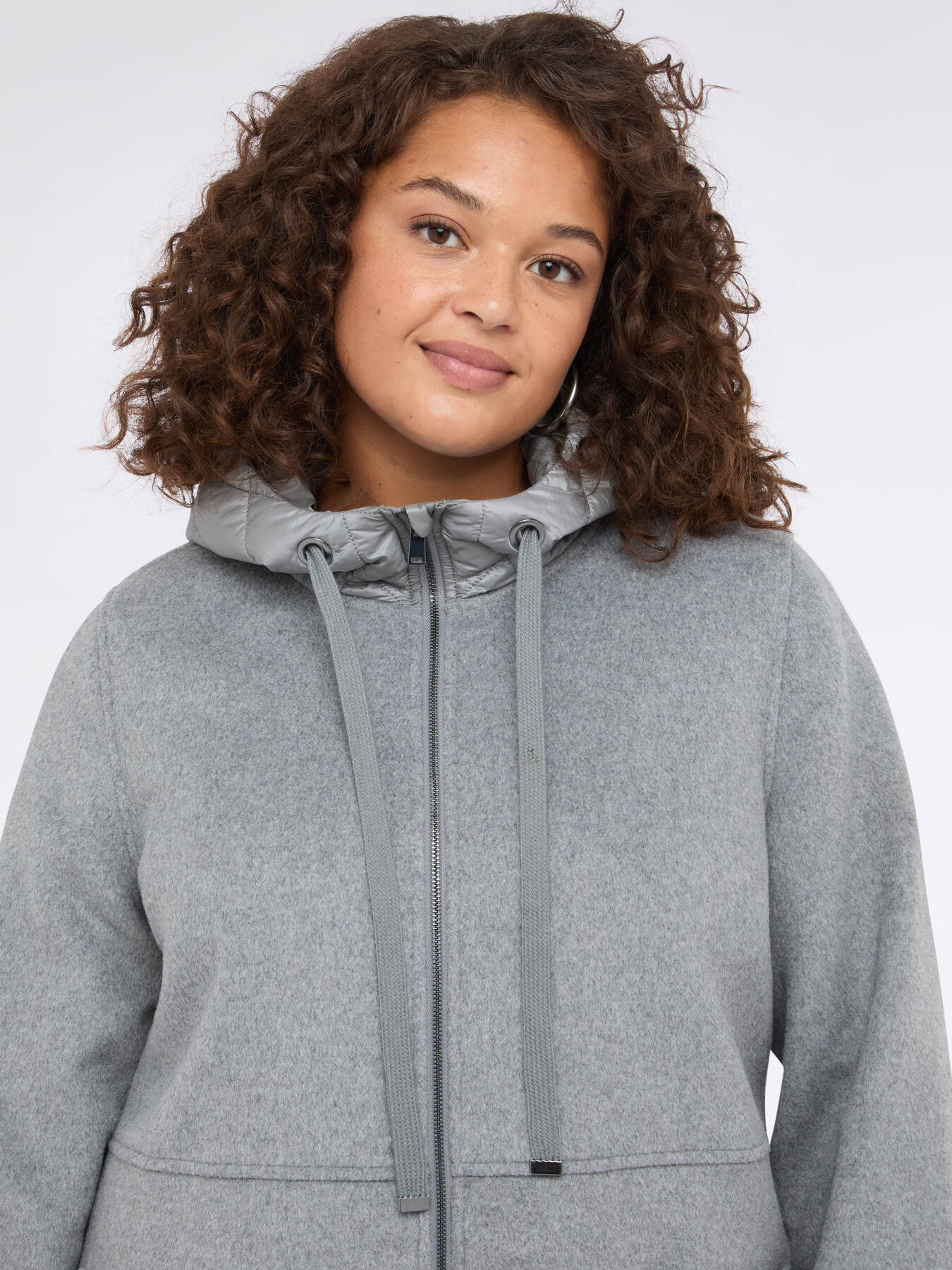 Wool blend coat with nylon hood image number 5