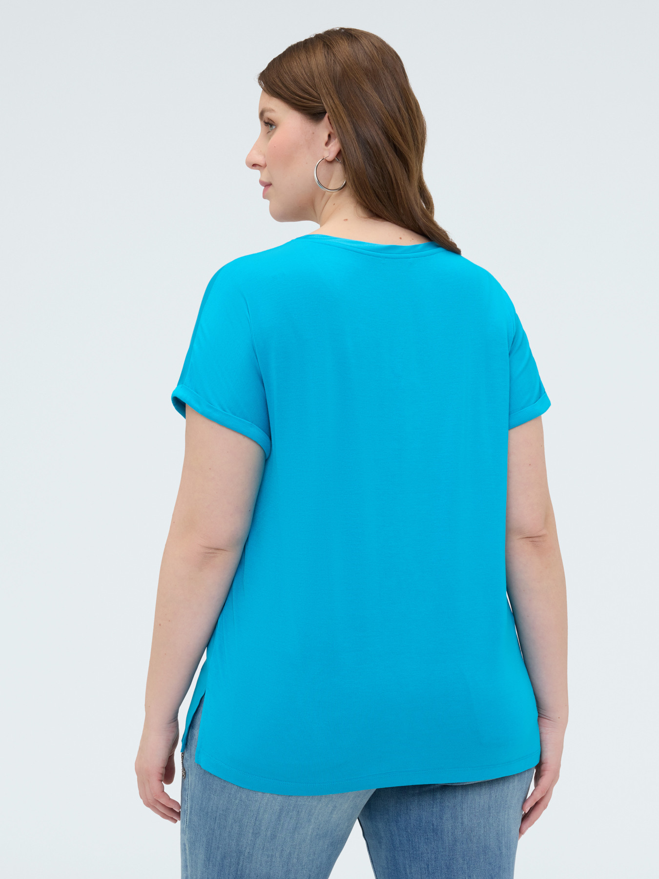Bi-material t-shirt with round neckline image number 1