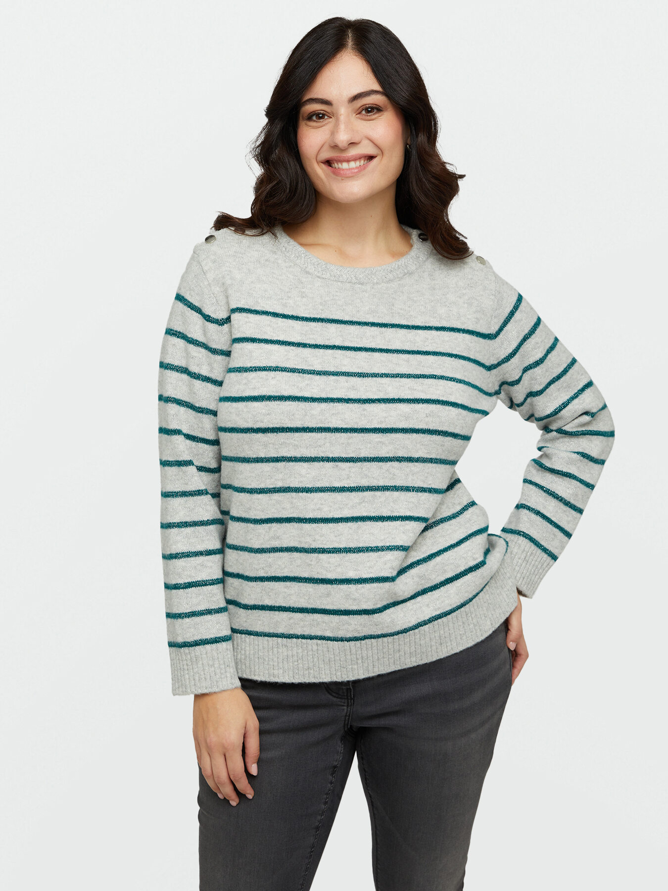 Striped sweater with buttons on the shoulders image number 2