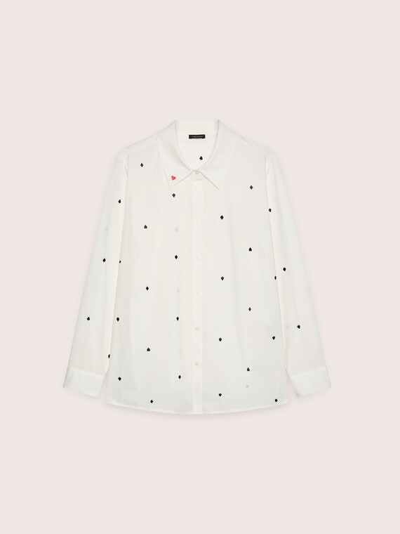 Stretch cotton shirt with all-over embroidery