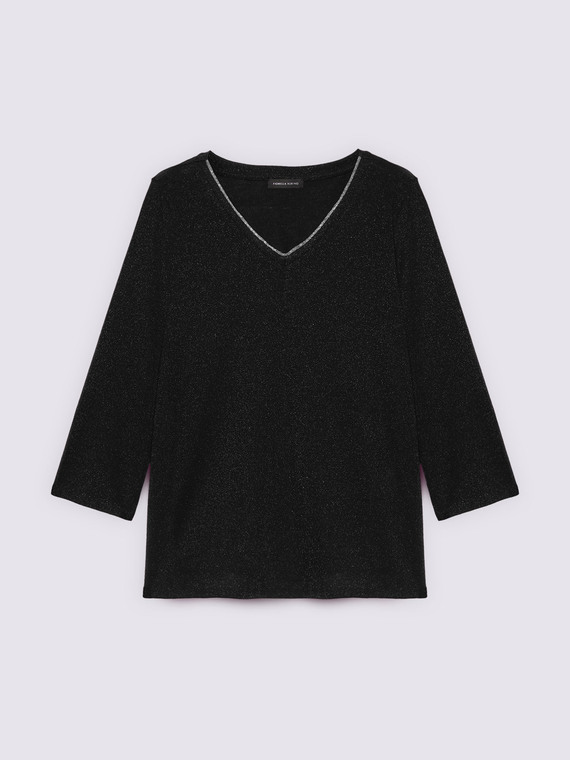 T-shirt en jersey lurex avec encolure en V
