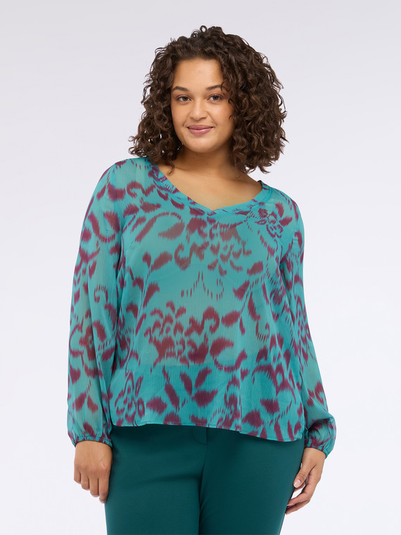 Blouse &agrave; imprim&eacute; abstrait en cr&ecirc;pon