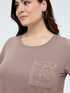 Cotton t-shirt with crochet pocket and sequins image number 3