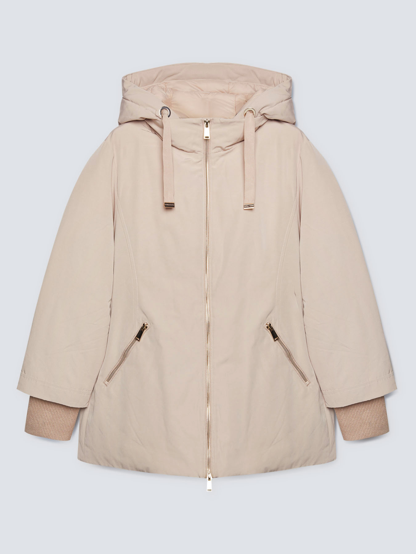 Piumino con cappuccio e bordi in maglia image number 4