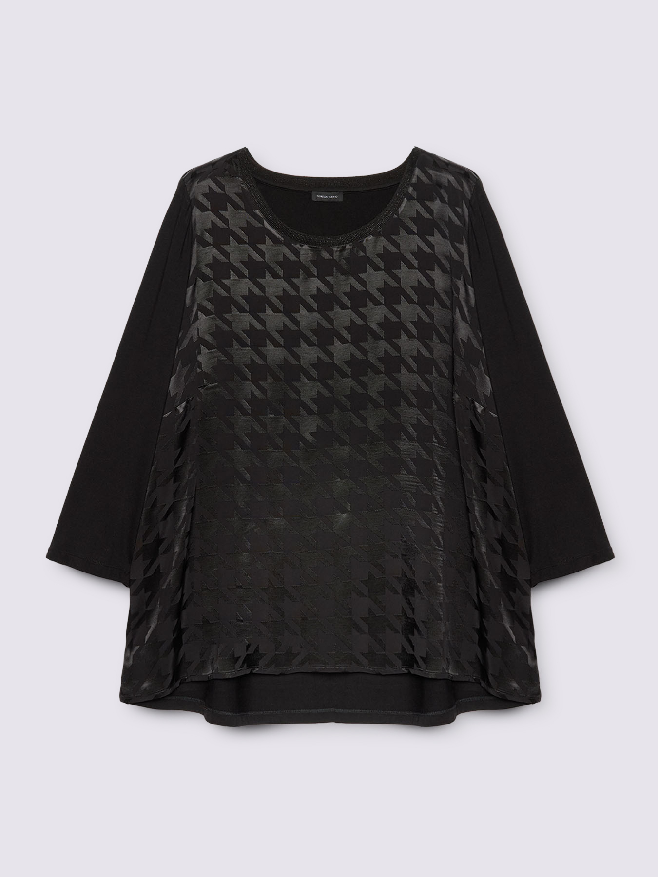 Two-material T-shirt with houndstooth pattern image number 4