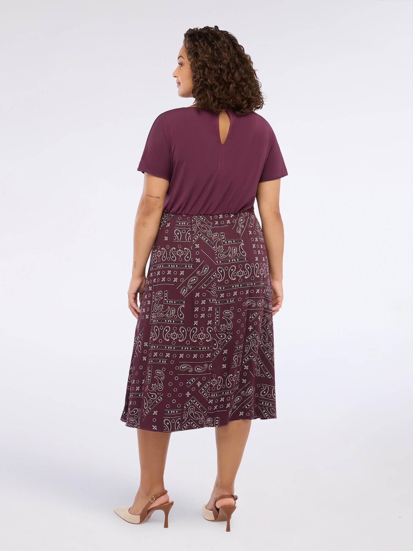 Two-material flared dress with print image number 1