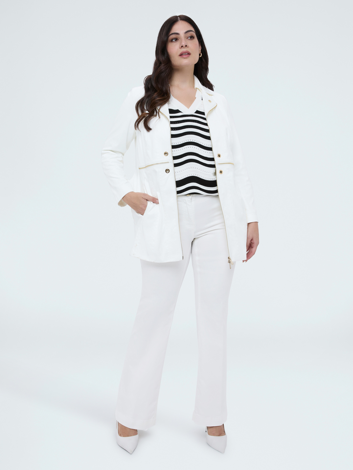 Soft touch coat with decorative zips image number 3