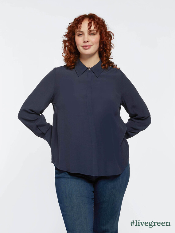 Fiorella Rubino - Camicia in tessuto crêpe Donna, Blu Taglia: 47 (56 IT)