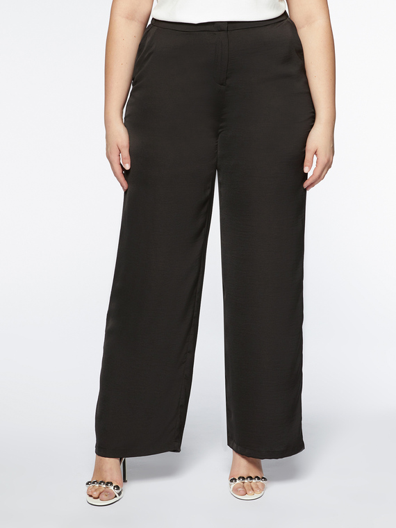 Fiorella Rubino - Pantaloni palazzo in satin Donna, Nero Taglia: 49 (58 IT)