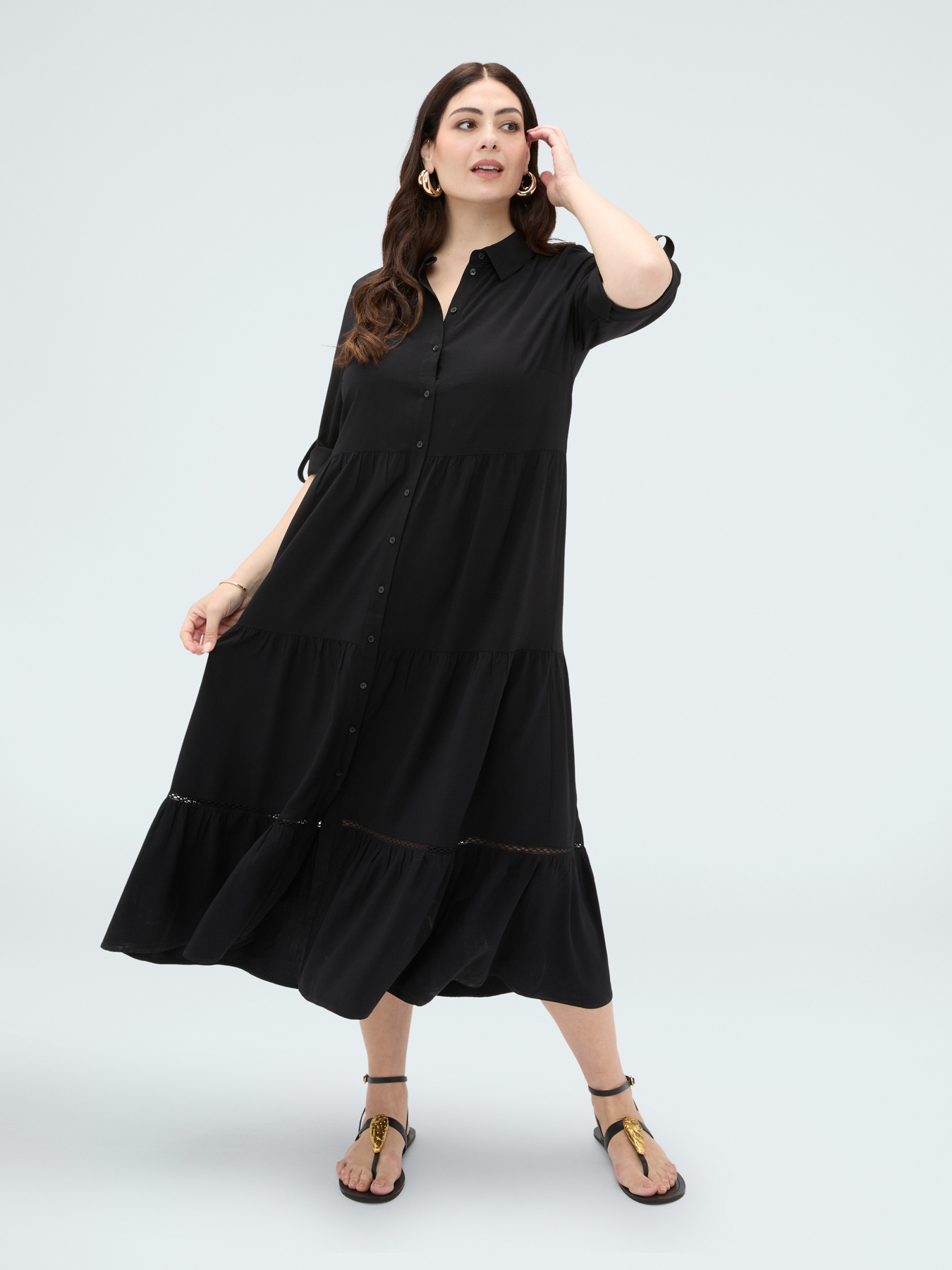 Long viscose shirt dress image number 2