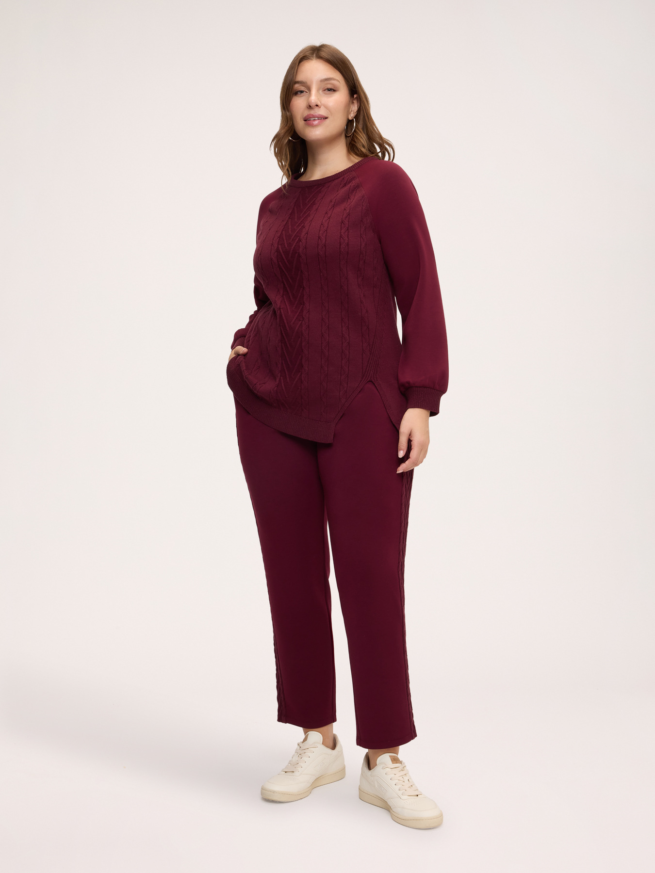 Crew-neck sweater with cable knit image number 2