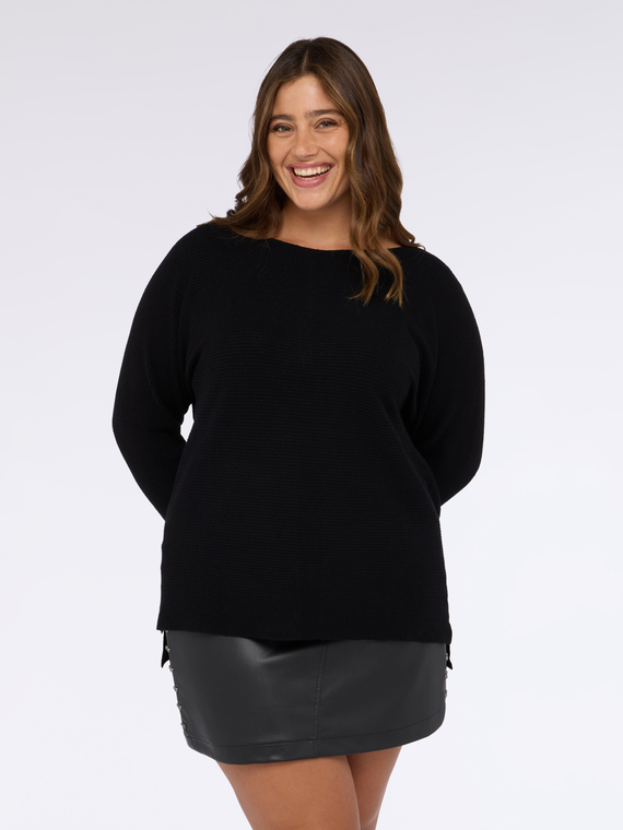 Viscose blend sweater with boat neckline