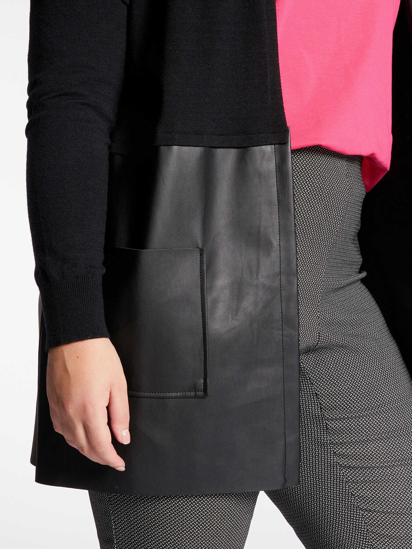 Cardigan lungo con inserto in similpelle image number 2