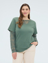 T-shirt with lace sleeves and neckline image number 2