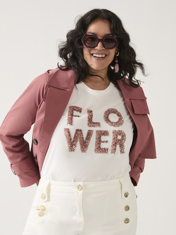 T-Shirt aus Baumwolle mit Flower-Schriftzug