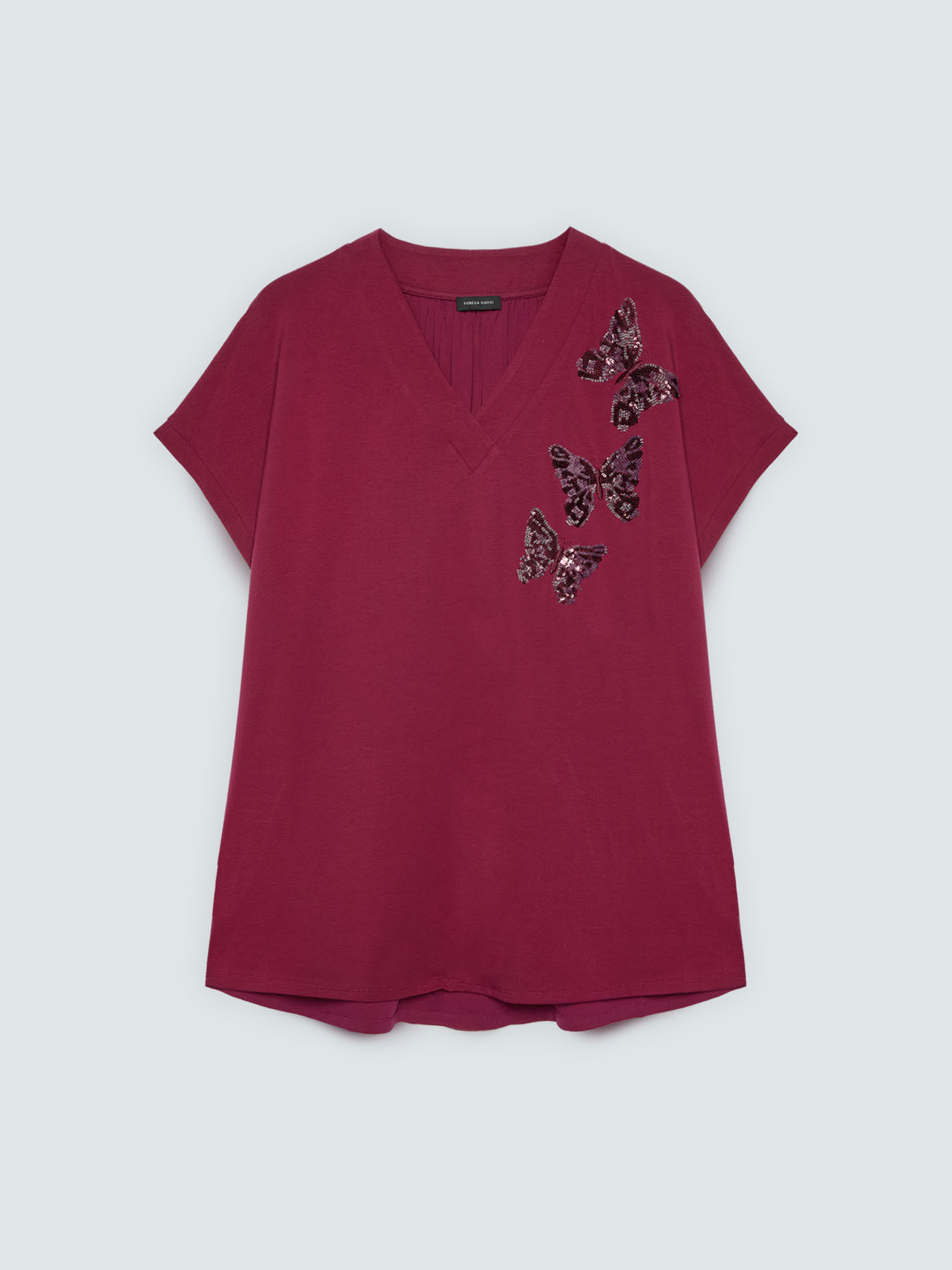 Zweifarbiges T-Shirt mit Schmetterlingen aus Pailletten image number 4
