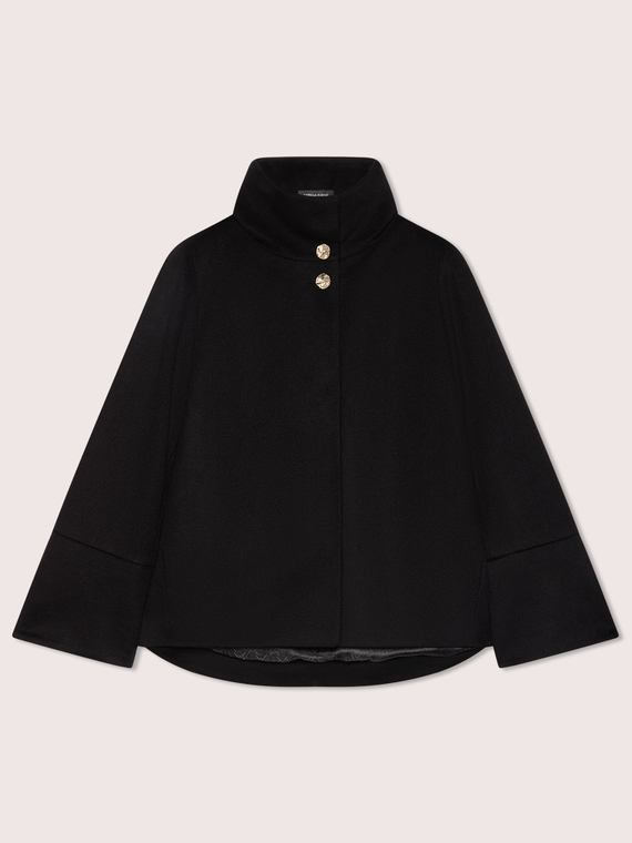 High-collar cape in wool-blend fabric