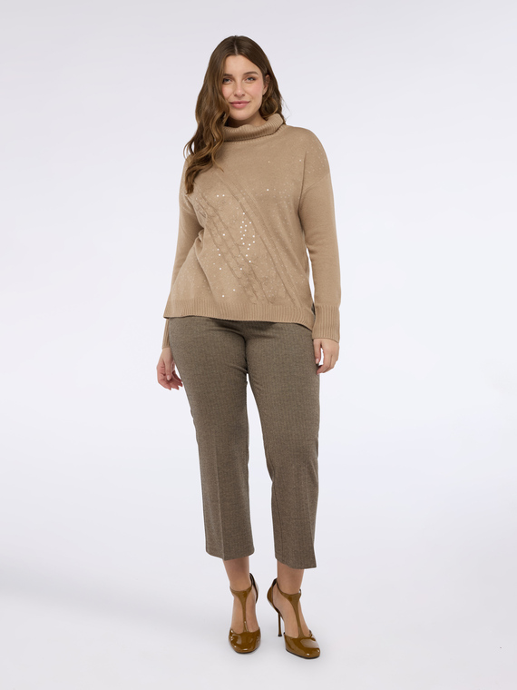 Cable knit turtleneck sweater with sequins
