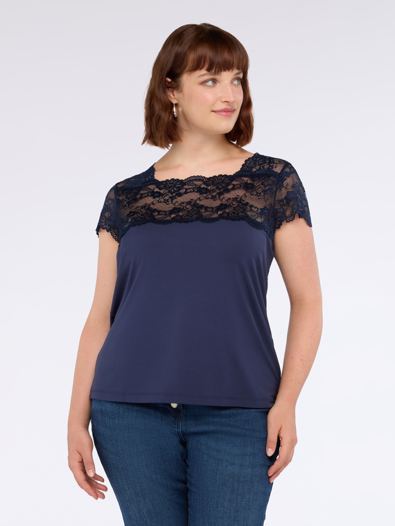 Jersey T-shirt with lace insert