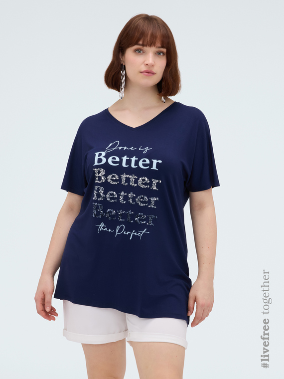 Viscose t-shirt with lettering and sequins