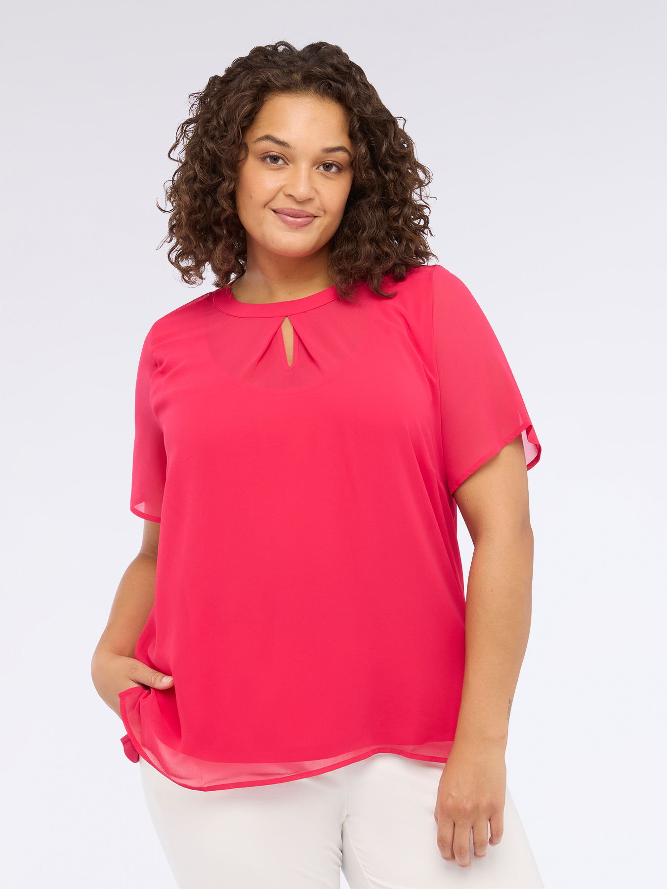 Two-material T-shirt with teardrop opening image number 0