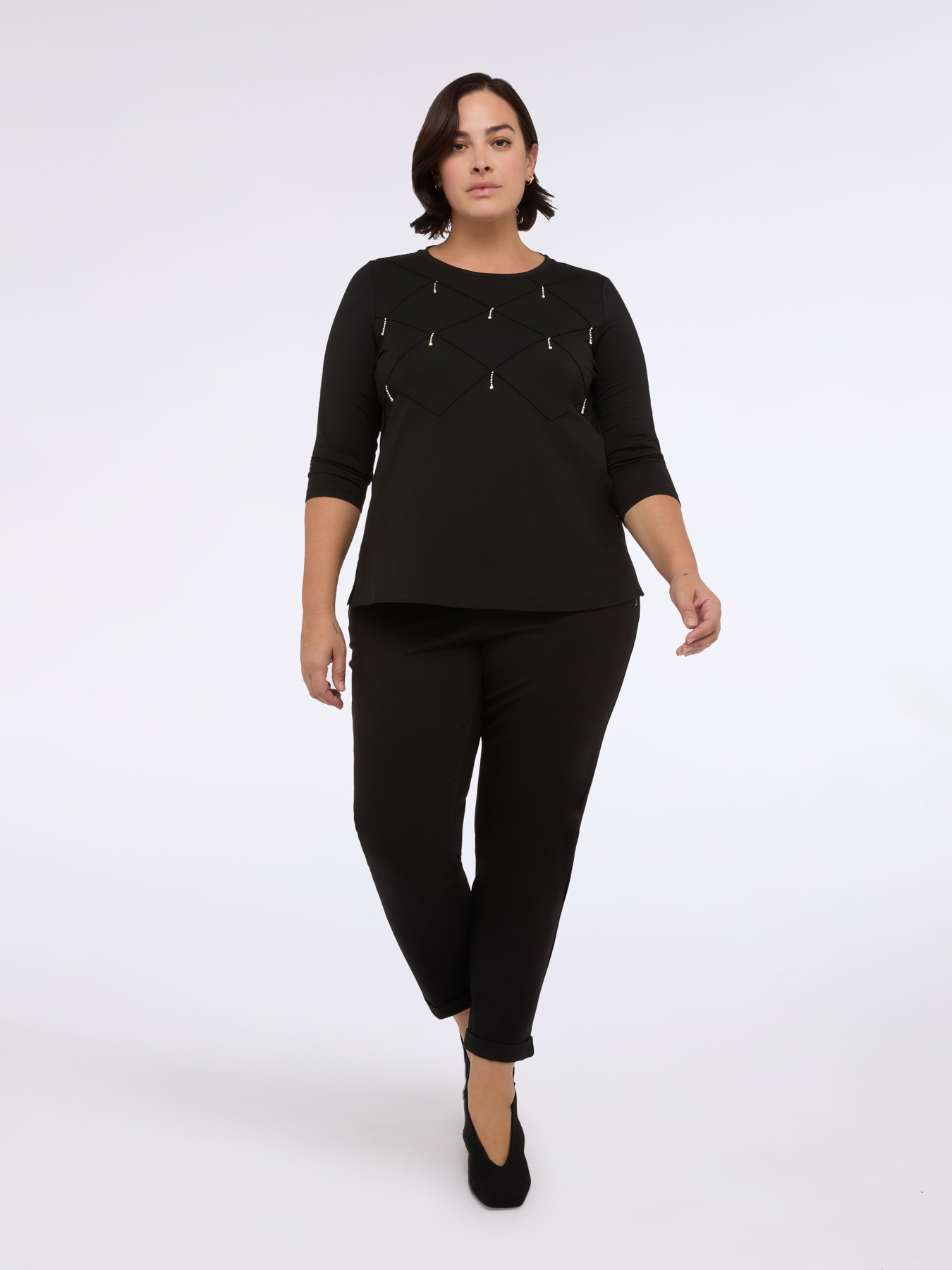 T-Shirt aus Baumwoll-Jersey mit Rautenverarbeitung image number 3