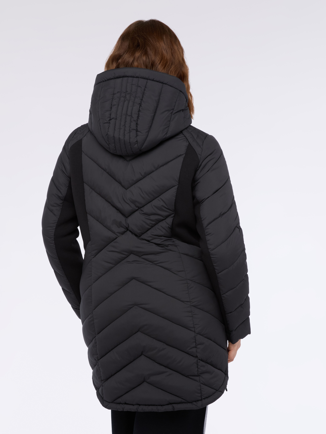 Long quilted down jacket with hood image number 1