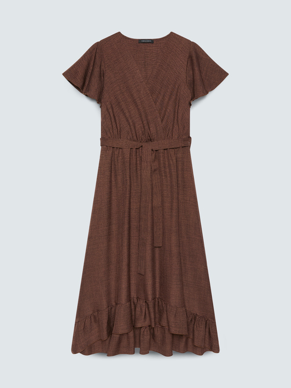 Langes Kleid mit gekreuztem V-Ausschnitt