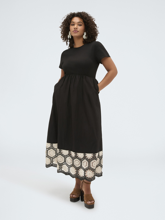 Long dress with crochet flounce