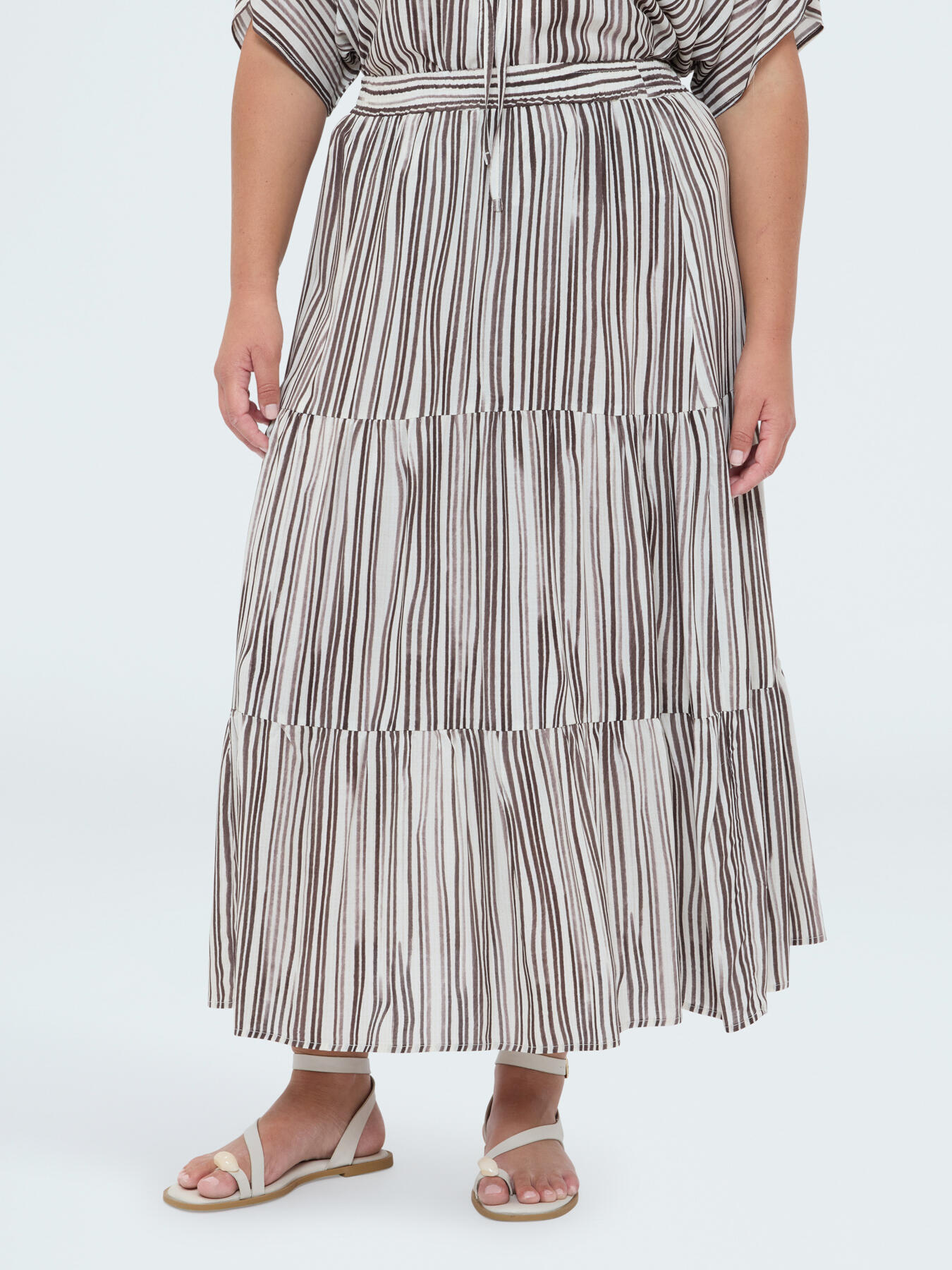 Long striped muslin skirt with ruffle image number 0