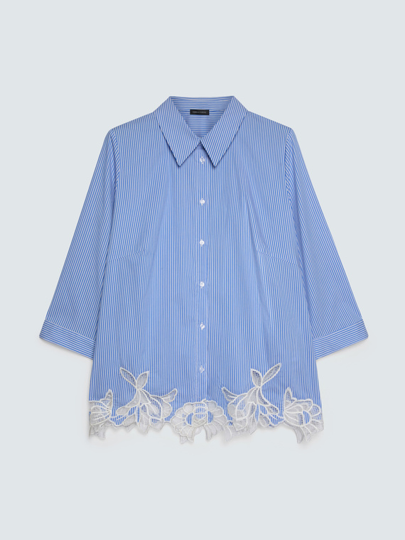 Striped cotton shirt with macram&eacute; detail